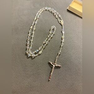 Aurora Borealis Crystal Rosary Made In Italy Silvertone Gorgeous